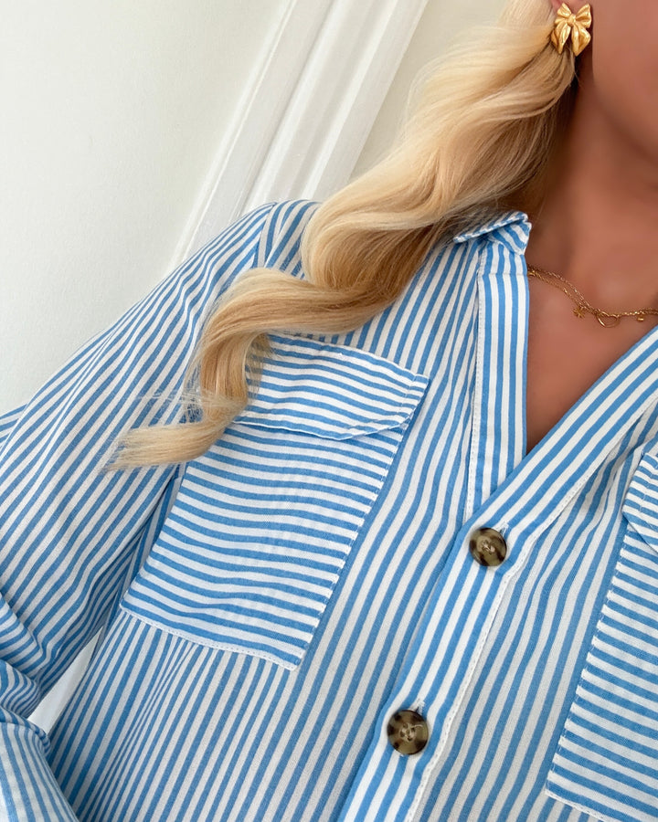 Vero Moda skjorte bumpy new azure blue/snow white