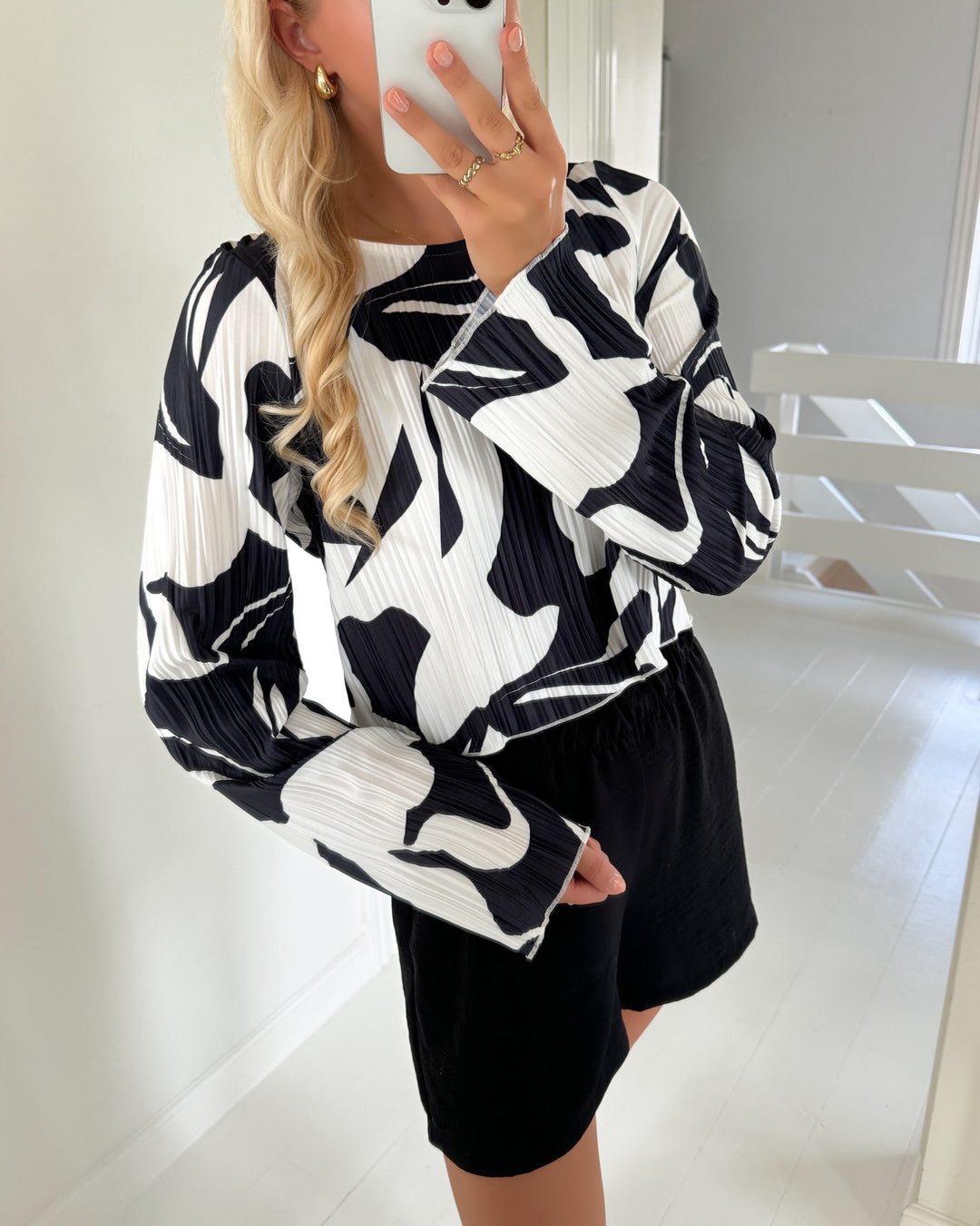 Y.A.S bluse pligo ls short black/pilgo print