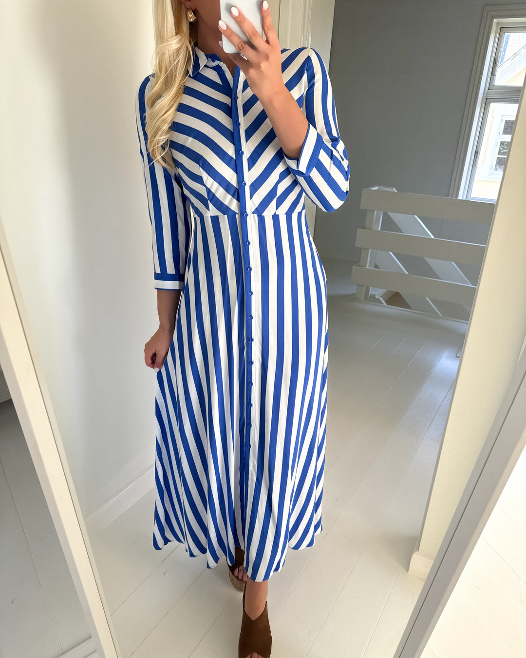 Y.A.S kjole savanna long shirt dazzling blue/white