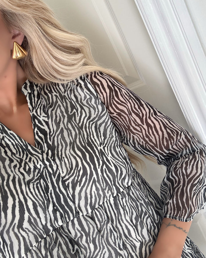 Vero Moda kjole smilla 3/4 short snow white/zebra