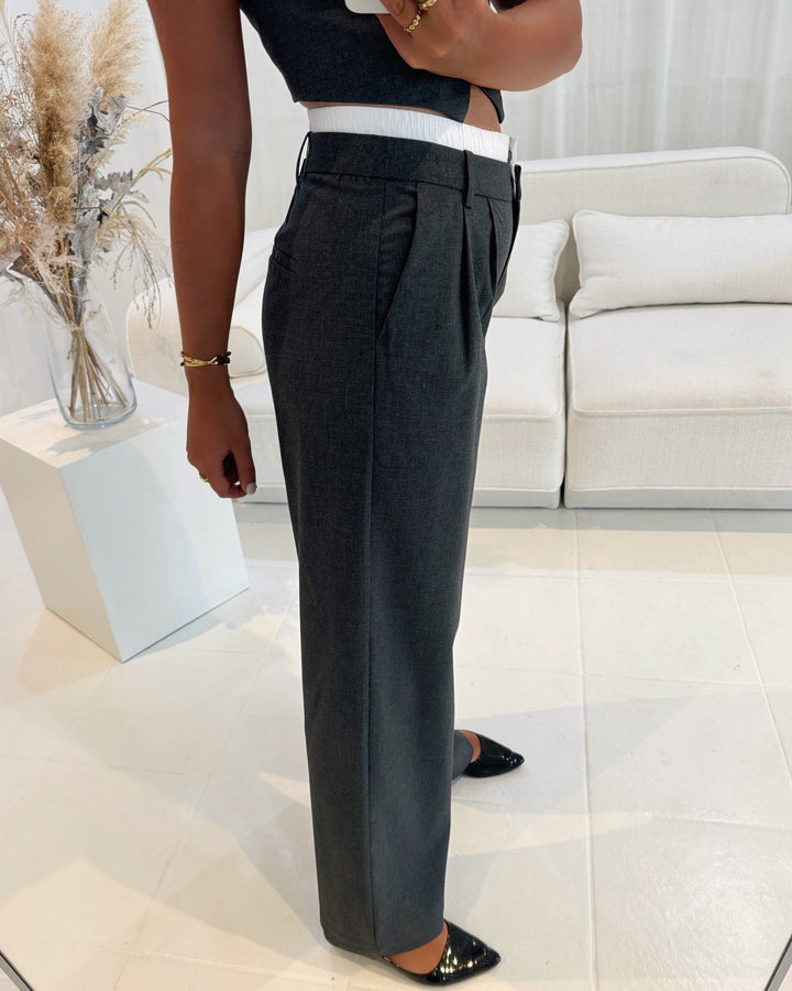 Vero Moda bukser madja mw wide boxer detail dark grey melange