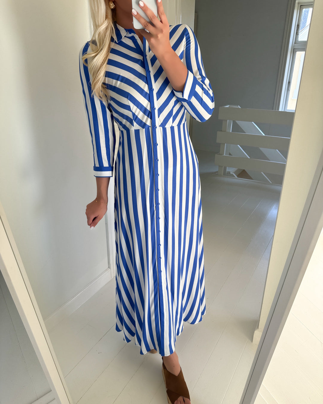 Y.A.S kjole savanna long shirt dazzling blue/white