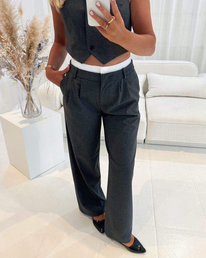 Vero Moda bukser madja mw wide boxer detail dark grey melange