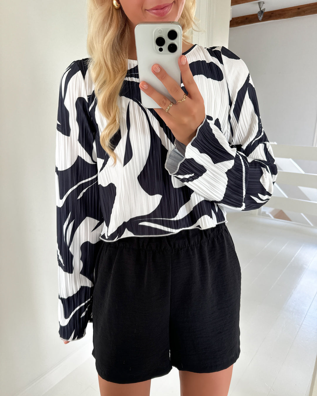 Y.A.S bluse pligo ls short black/pilgo print