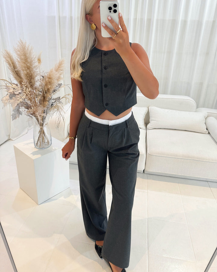 Vero Moda bukser madja mw wide boxer detail dark grey melange