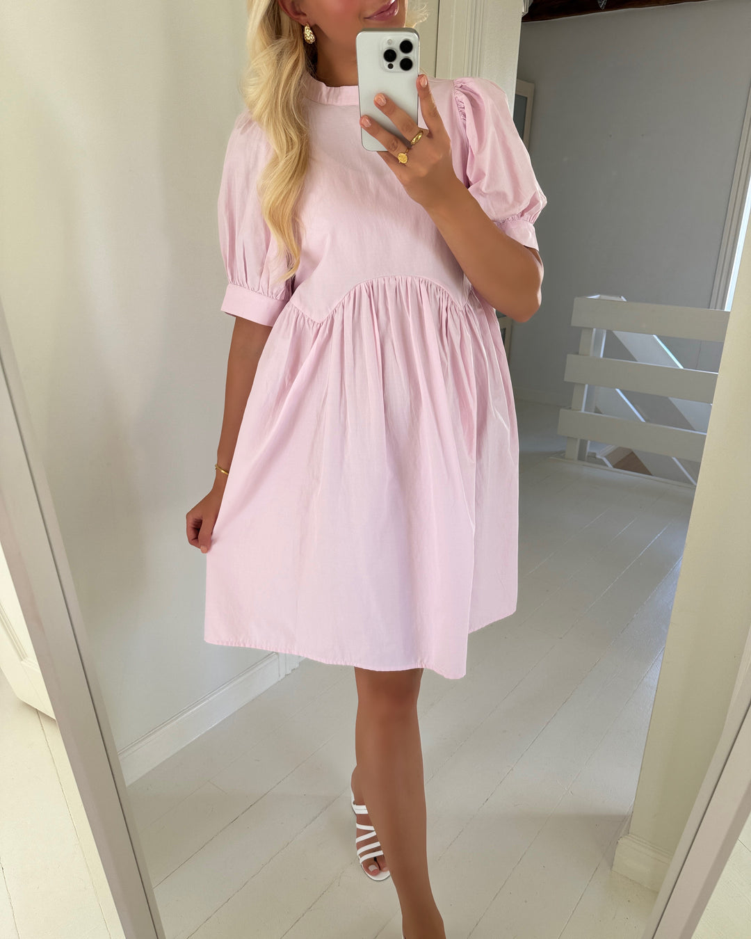 Pieces kjole addy 2/4 0-neck short wvn d2d pink tulle