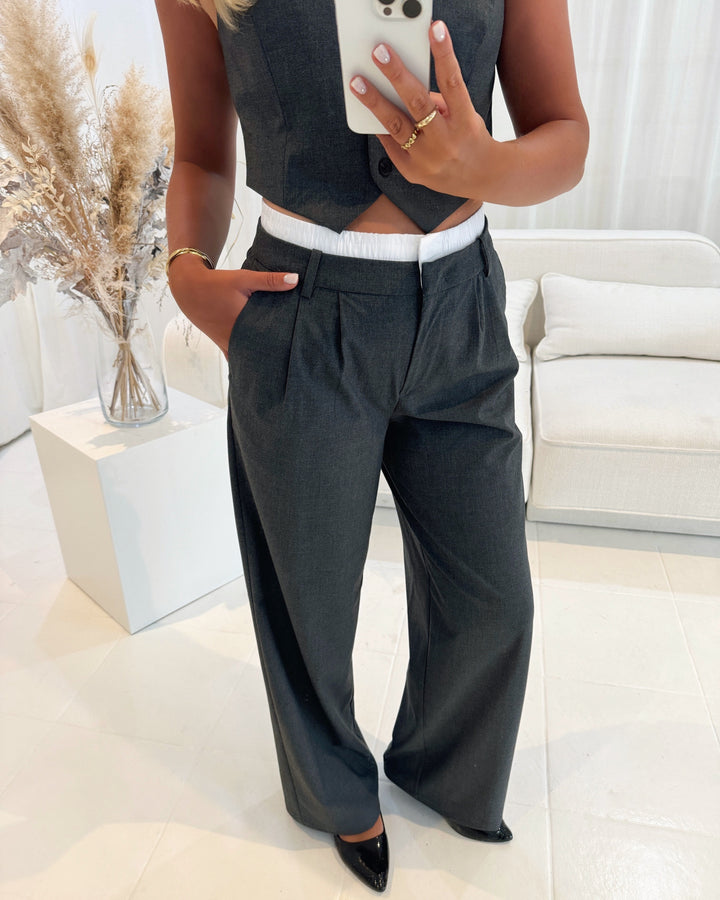 Vero Moda bukser madja mw wide boxer detail dark grey melange