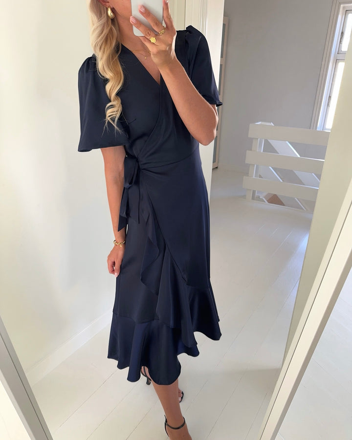 Y.A.S kjole thea 2/4 midi wrap evening blue