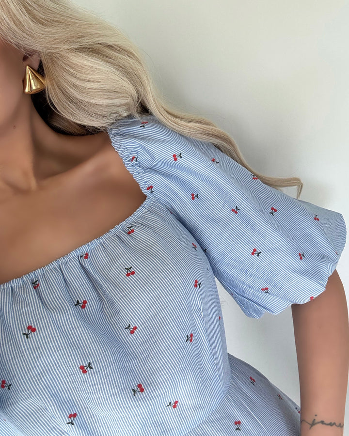 Vero Moda kjole odette 2/4 short snow white/cherry