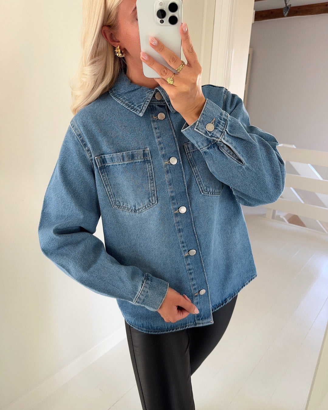 Vero Moda skjorte frida ls denim mix light blue denim