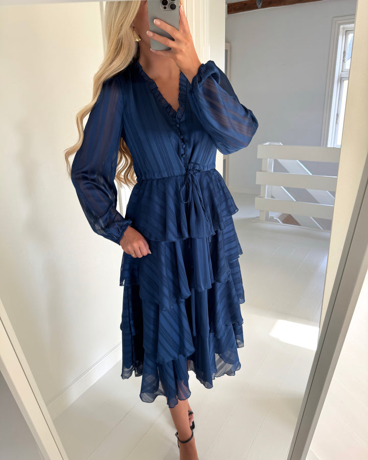 Y.A.S kjole cruella ls midi navy peony