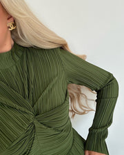 Olinda high neck ls long dress rifle green