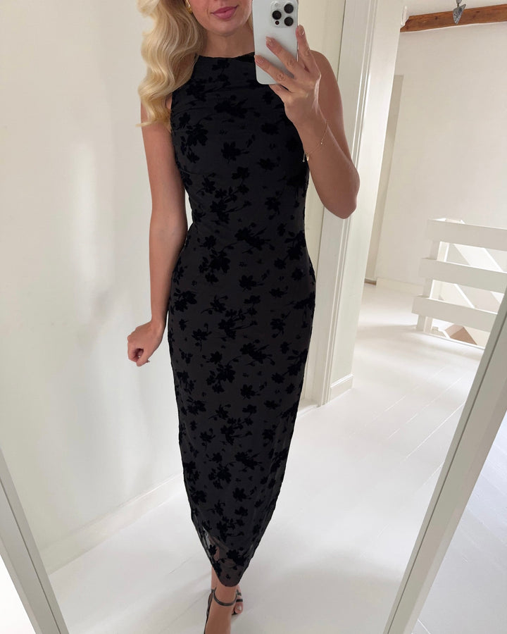 JDY kjole ruby sl rouching flock black/big flower - FORUDBESTILLING LEV. UGE 4