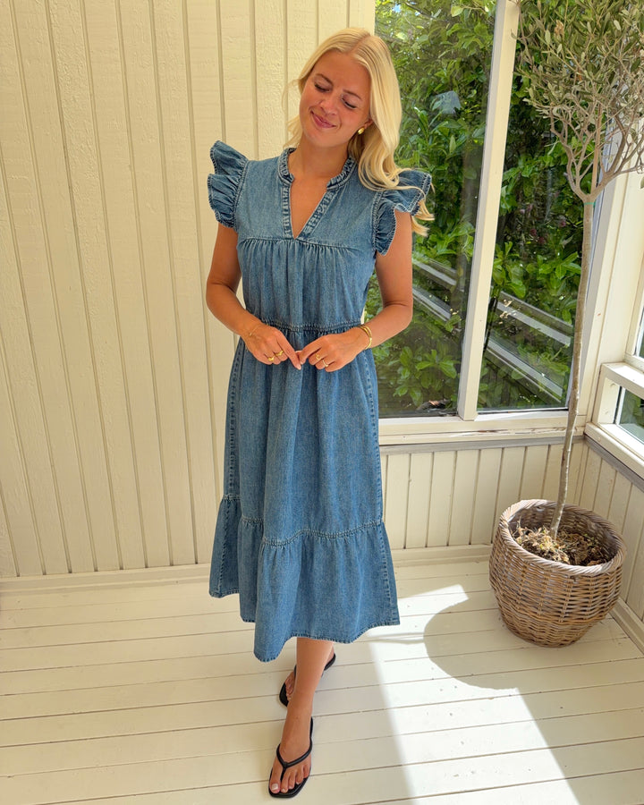 Only kjole shania sl frill medium blue denim