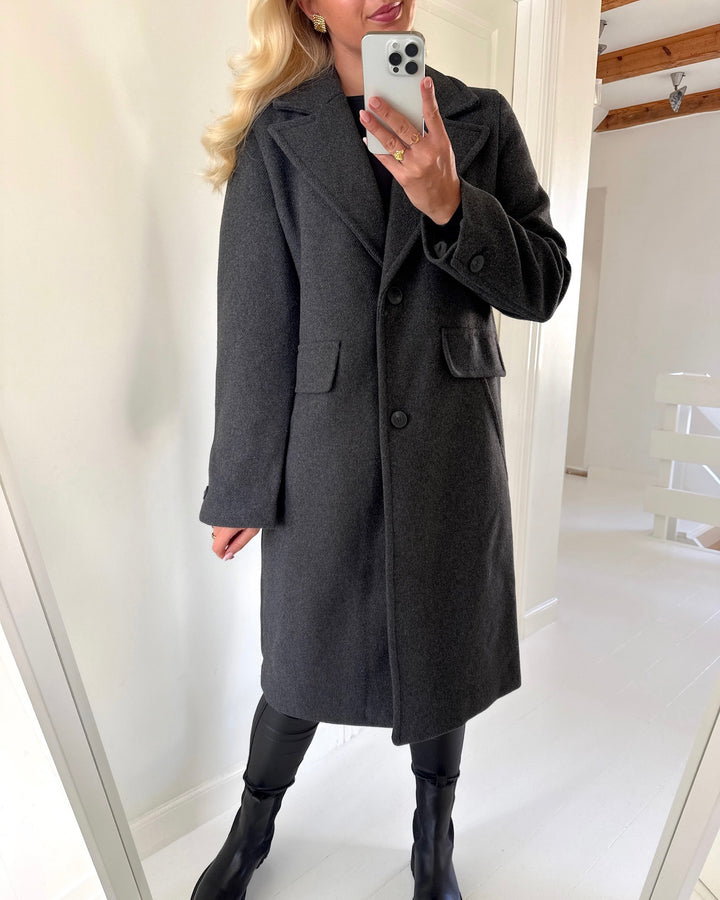 Vero Moda jakke una long wool blend dark grey melange