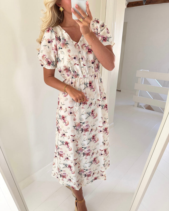 JDY kjole troya life ss midi cloud dancer/multi flower