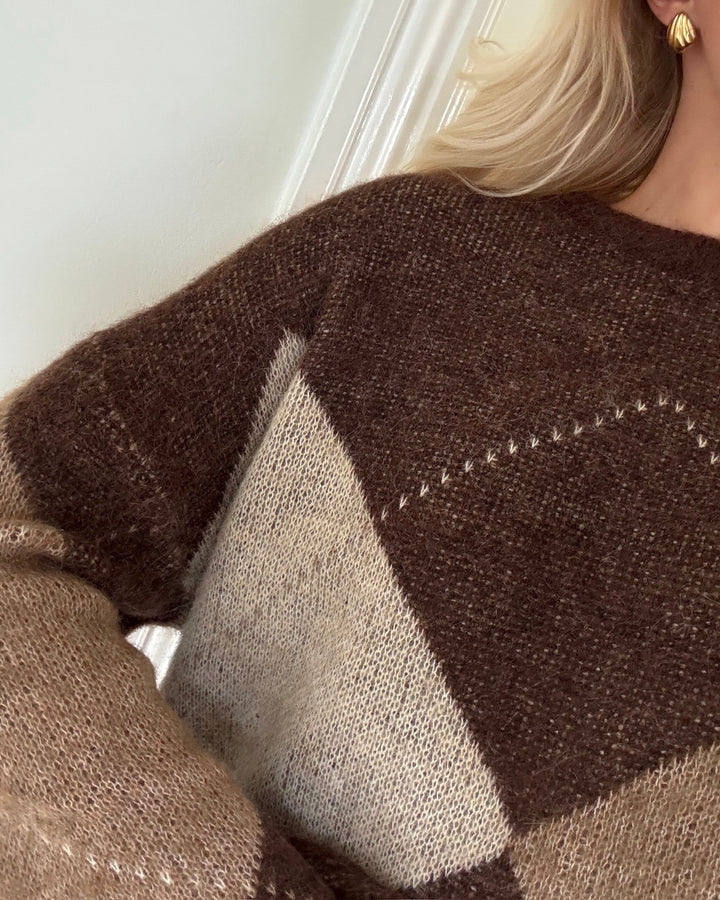 Only striktrøje noeme life ls o-neck knit chestnut cocoa creme/biscotti/melange/argyle