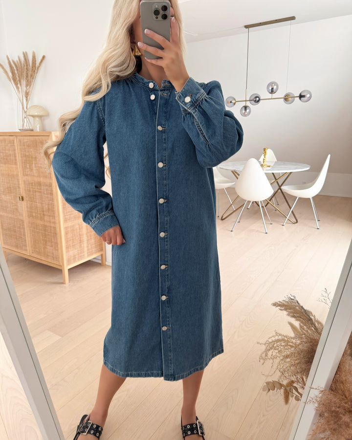 Only kjole beate ls midi medium blue denim