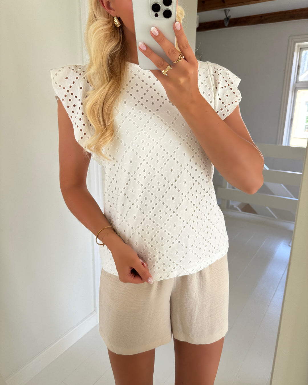 Vero Moda t-shirt tassa sl frill snow white