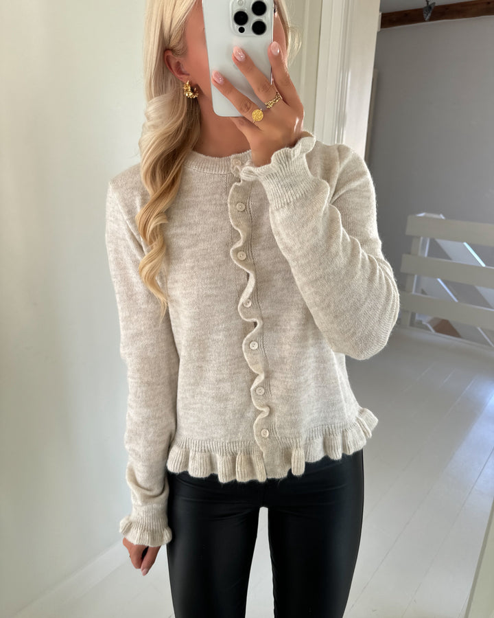 JDY cardigan letty l/s on frill knt noos birch/melange - FORUDBESTILLING LEV. UGE 41