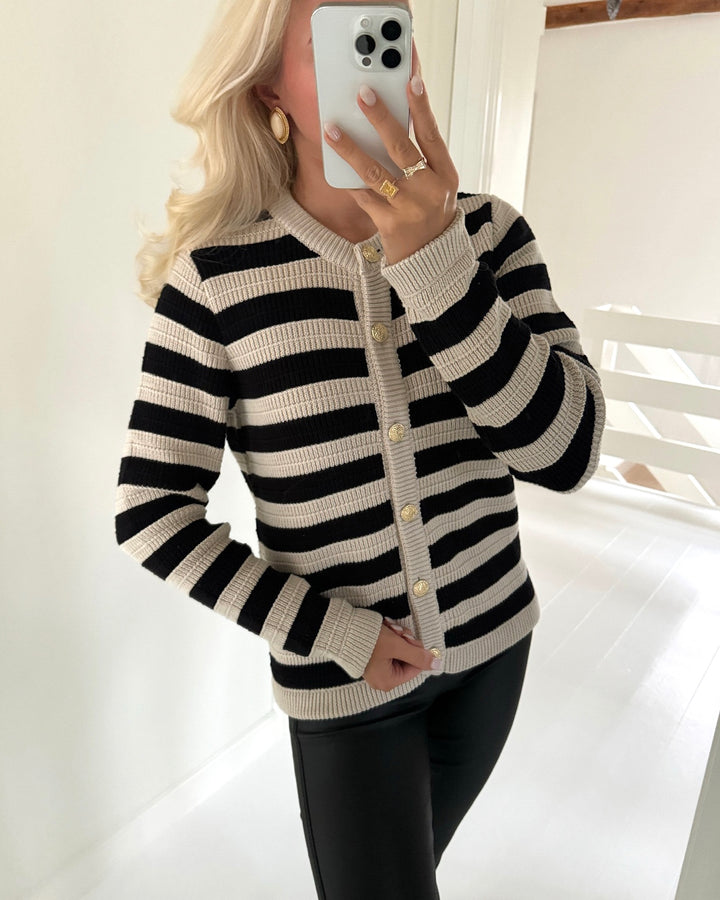 Y.A.S cardigan sironi ls knit birch/black