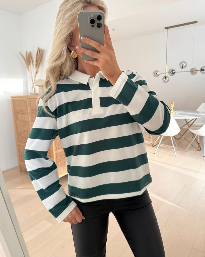 Vero Moda bluse pernille striped polo posy green/white