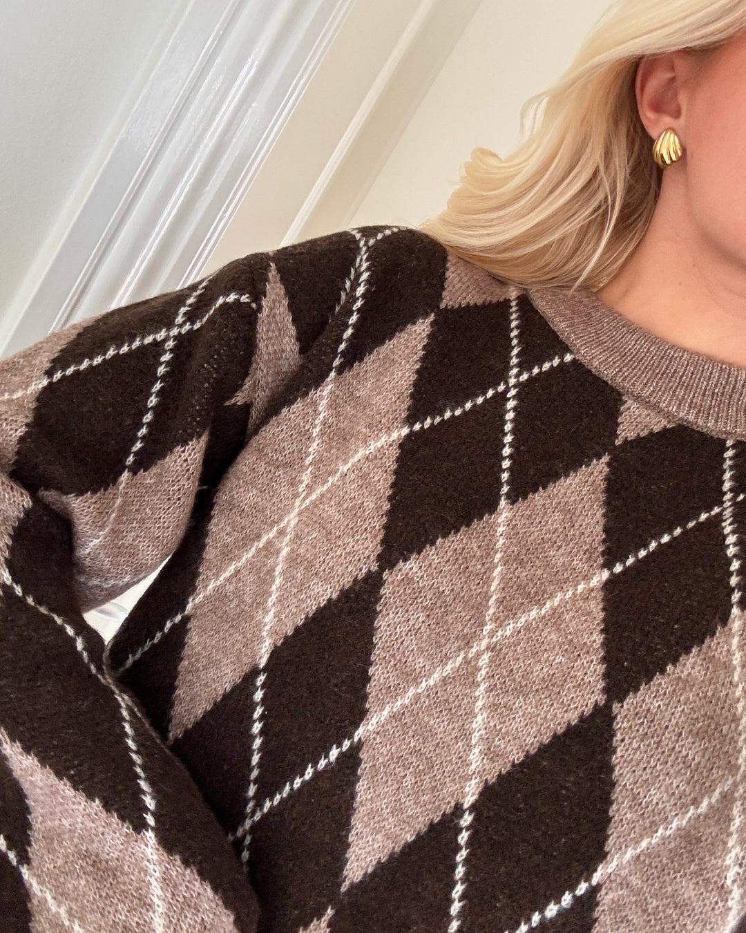 JDY striktrøje bianka ls argyle knit chocolate torte argyle
