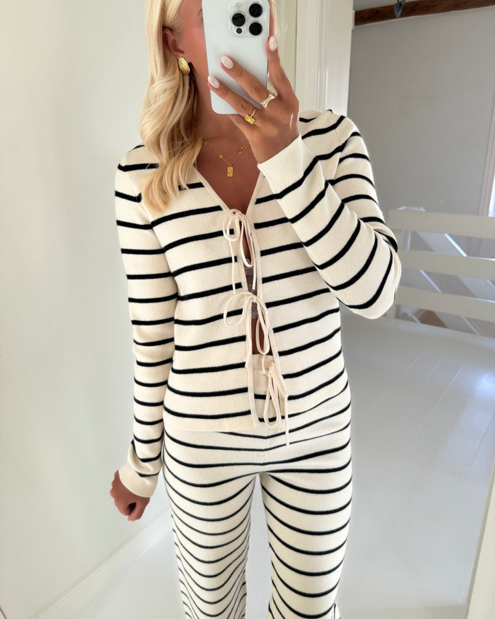 Vero Moda cardigan vada v-neck string stripe birch/w. black stripe