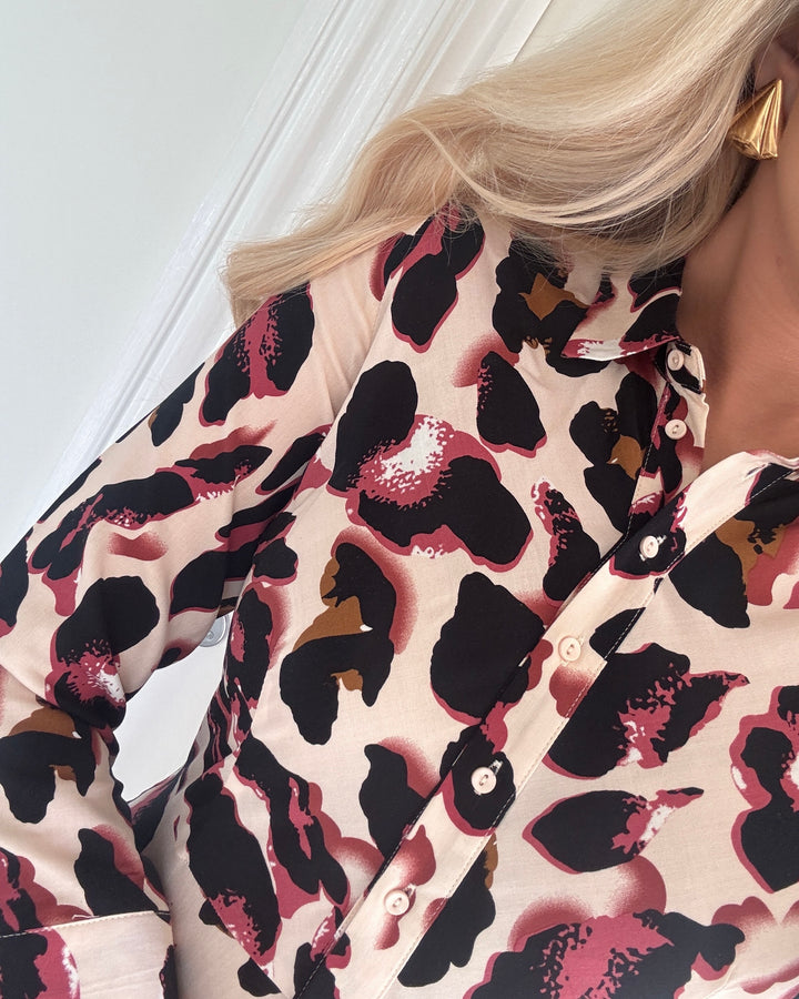 Y.A.S kjole savanna long shirt mellow rose/liro print
