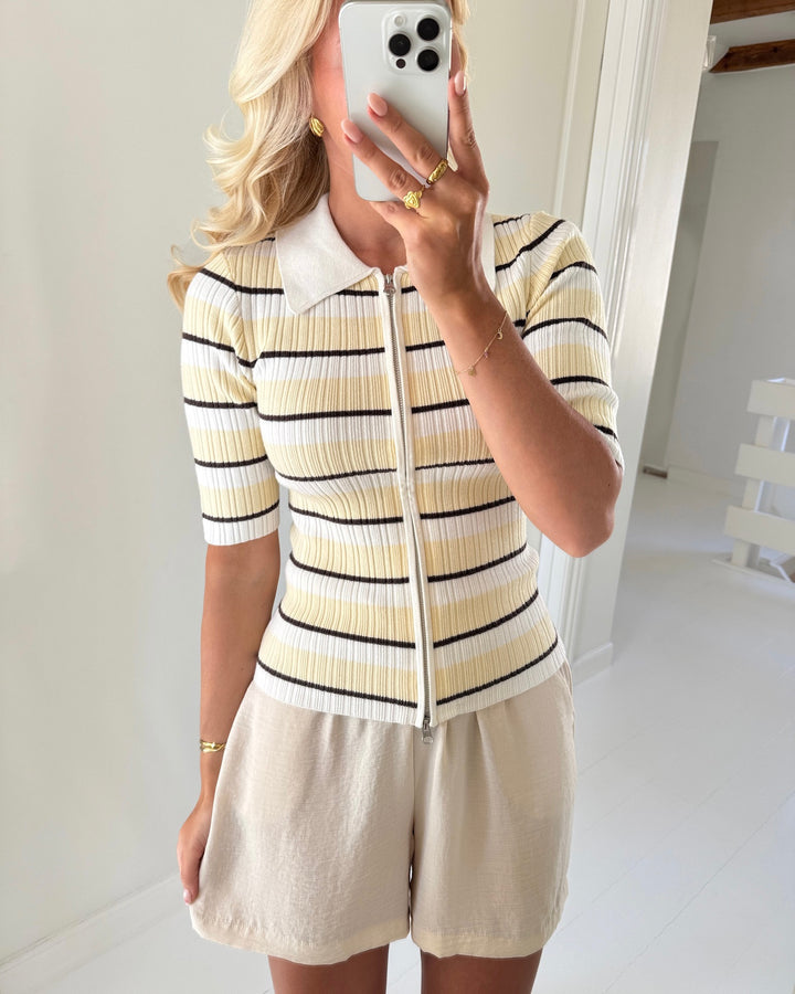 Aware by Vero Moda cardigan hanna 2/4 zip sugar swizzle/vanilla custard/chocolate torte