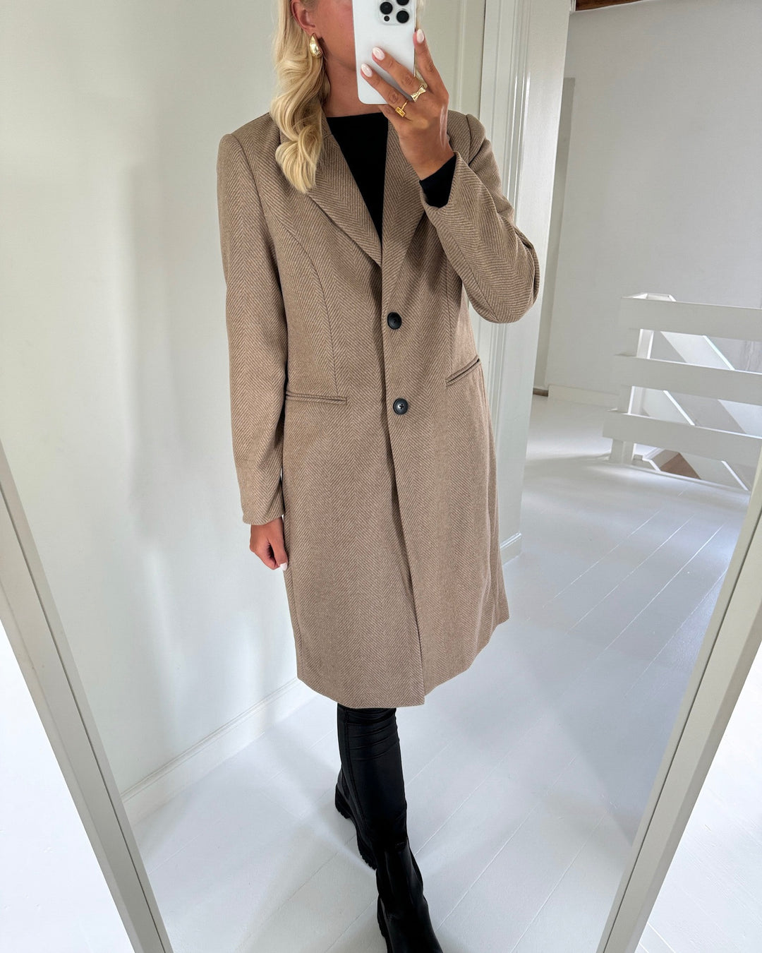 Vero Moda frakke blaza herringbone long cub/herringbone