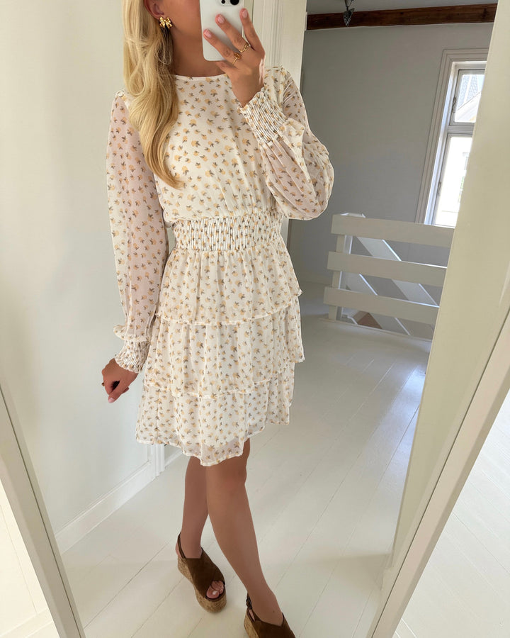 Pieces kjole hilda ls layered wvn d2d egret/flower