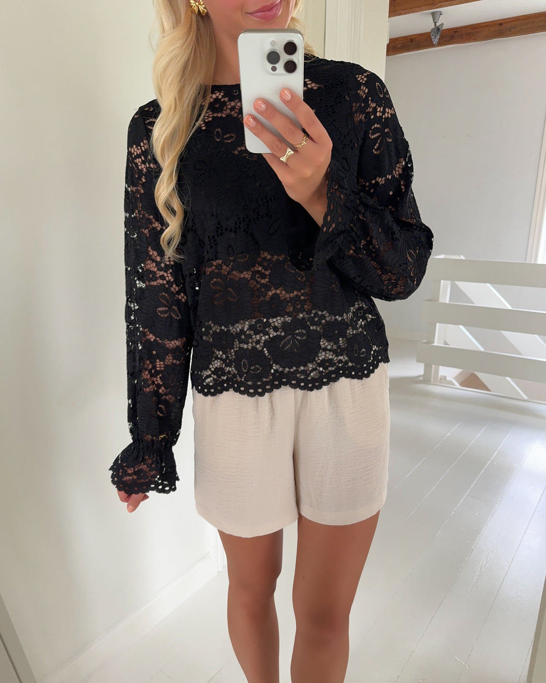 JDY top lacey l/s lace jrs black
