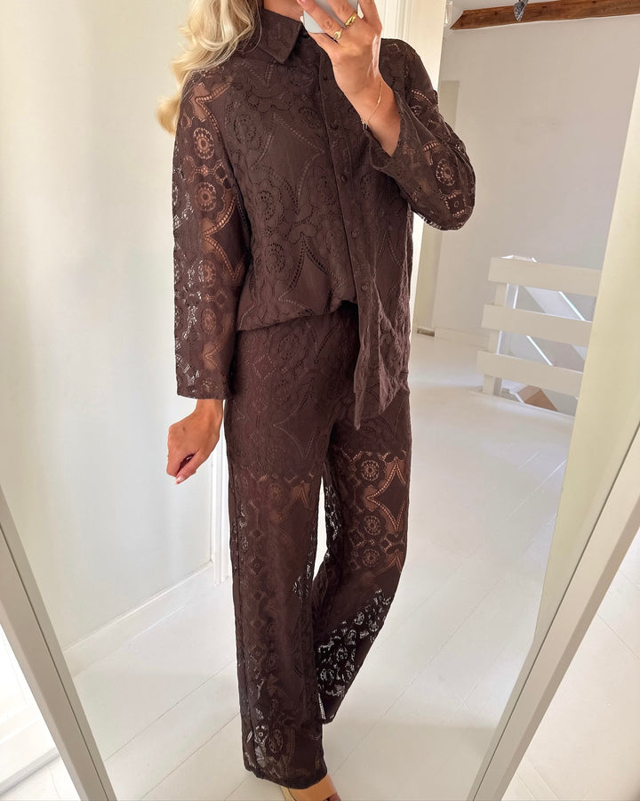 Y.A.S skjorte almi 7/8 lace coffee bean