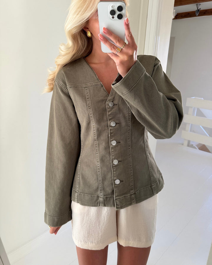 Pieces skjorte silke ls col denim military olive