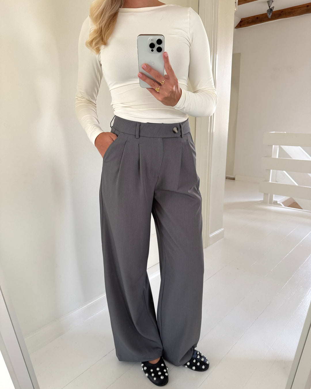 Only bukser miles pleat wide medium grey melange