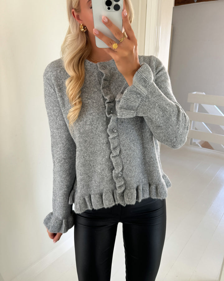 Only cardigan rima life ls frill butto cardi cs knt light grey/mela/dtm button