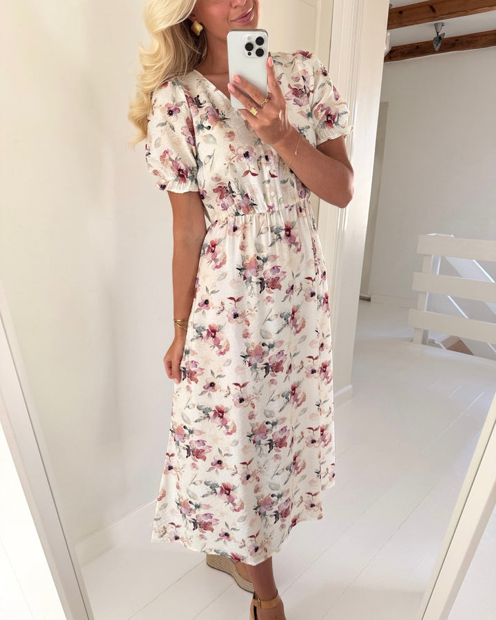 JDY kjole troya life ss midi cloud dancer/multi flower