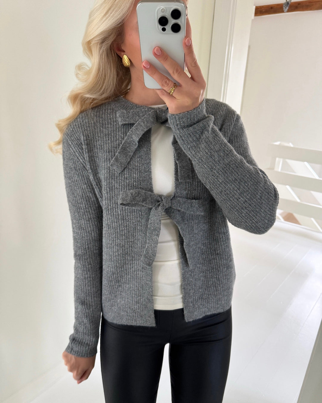 Pieces cardigan silly ls rev medium grey melange - FORUDBESTILLING LEV. UGE 12