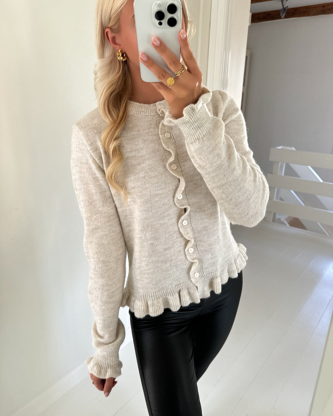 JDY cardigan letty l/s on frill knt noos birch/melange - FORUDBESTILLING LEV. UGE 41