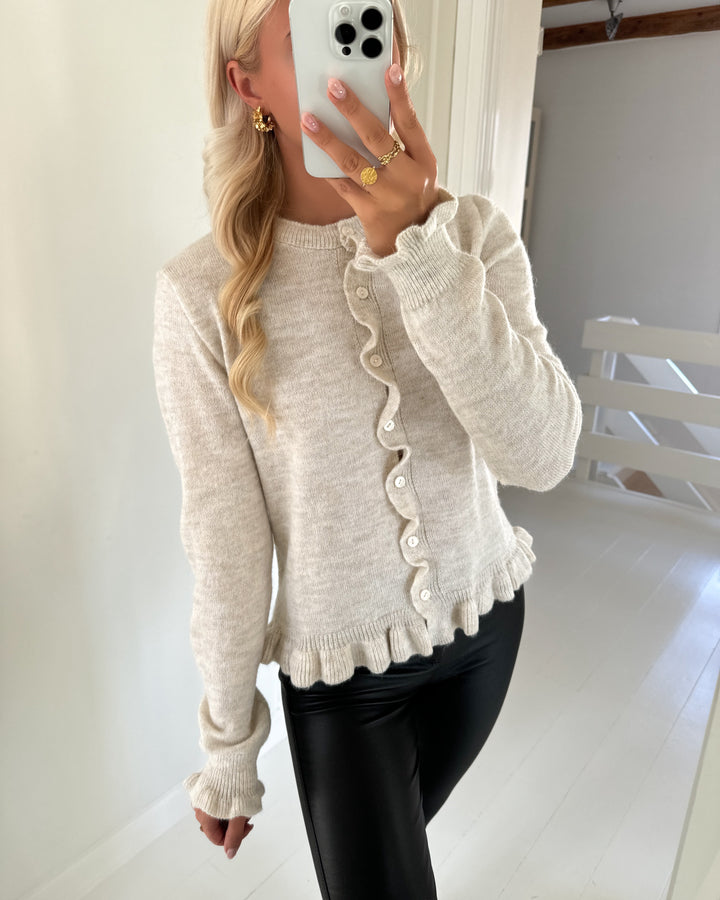 JDY cardigan letty l/s on frill knt noos birch/melange - FORUDBESTILLING LEV. UGE 41