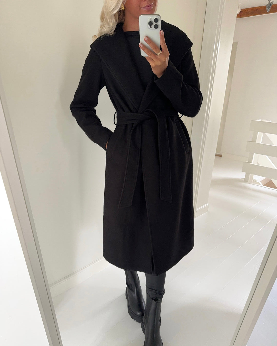 Vero Moda frakke fortunekimi hood long black melange - FORUDBESTILLING LEV. UGE 46