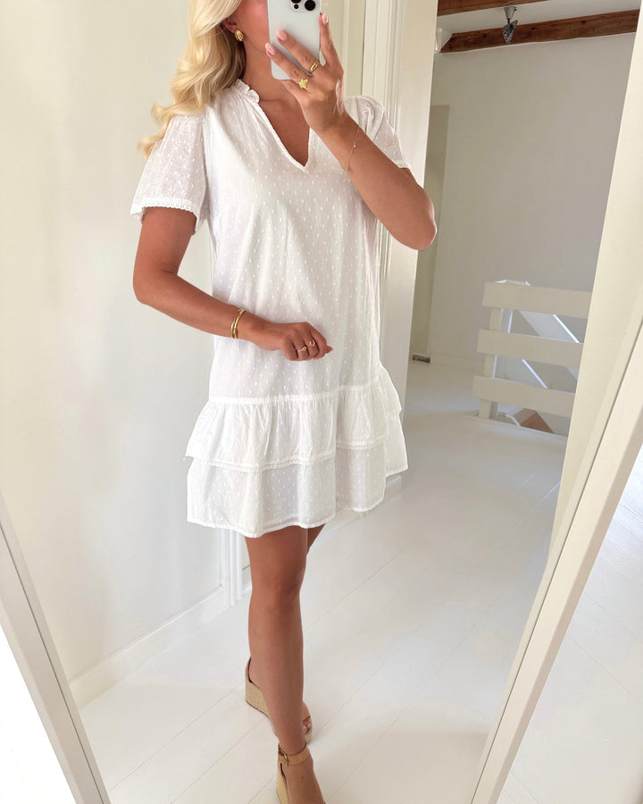 Vero Moda kjole trine ss short lace snow white