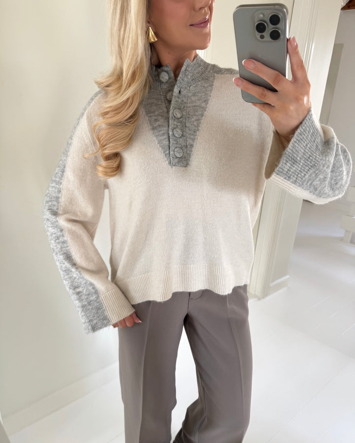 Y.A.S striktrøje vivio ls knit light grey melange birch