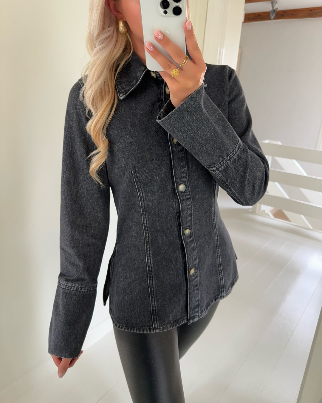 Only skjorte nara ls fitted washed black