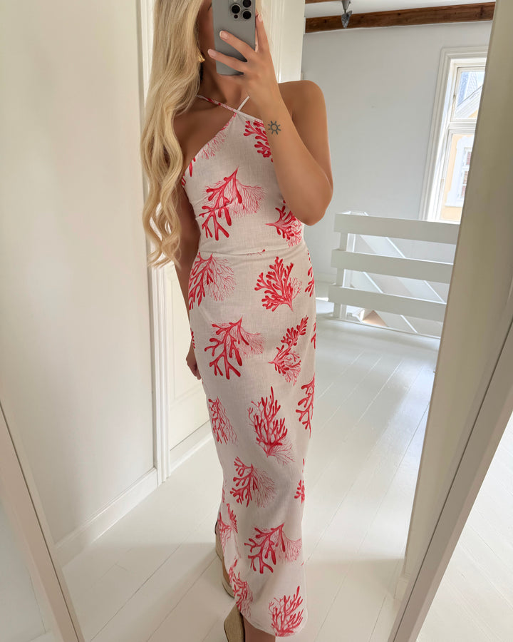 Vero Moda kjole birdie maxi exp vaporous gray/coral aop