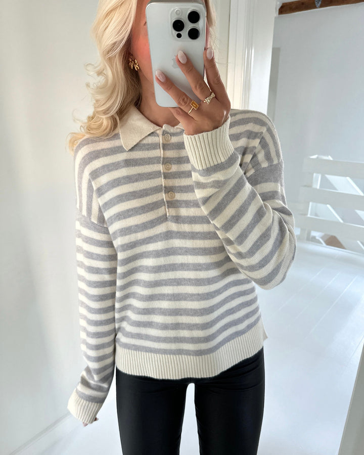 Only polo lana ls knit whitecap grey w. lgm stripes