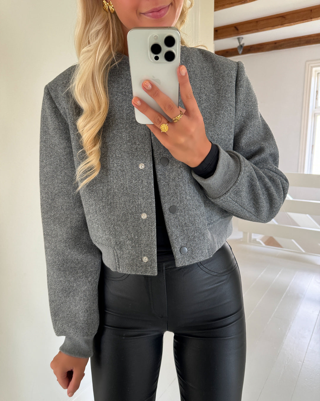 Vero Moda jakke chloe ls short bomber medium grey melange