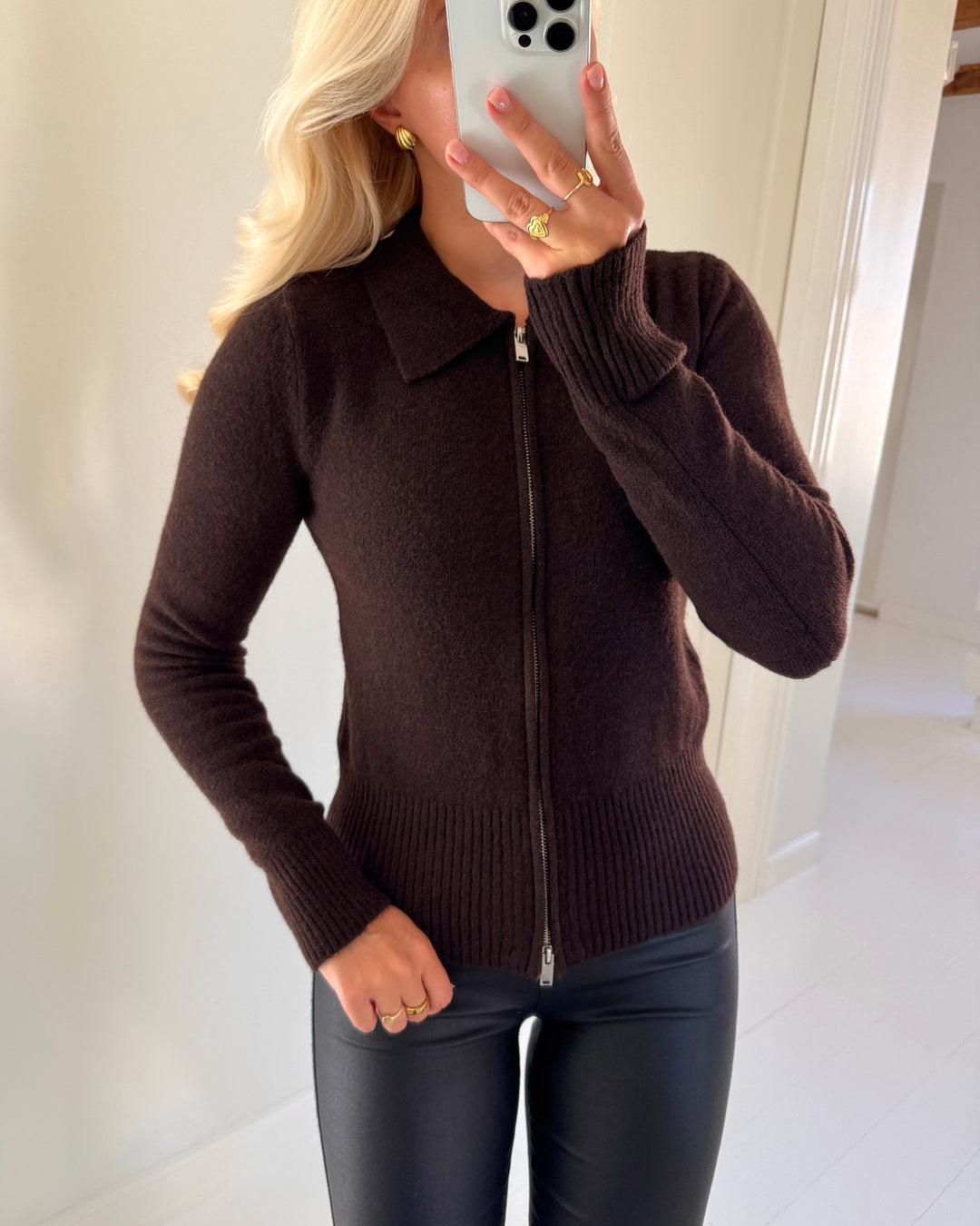 Only cardigan macey knt coffee bean melange silver zip