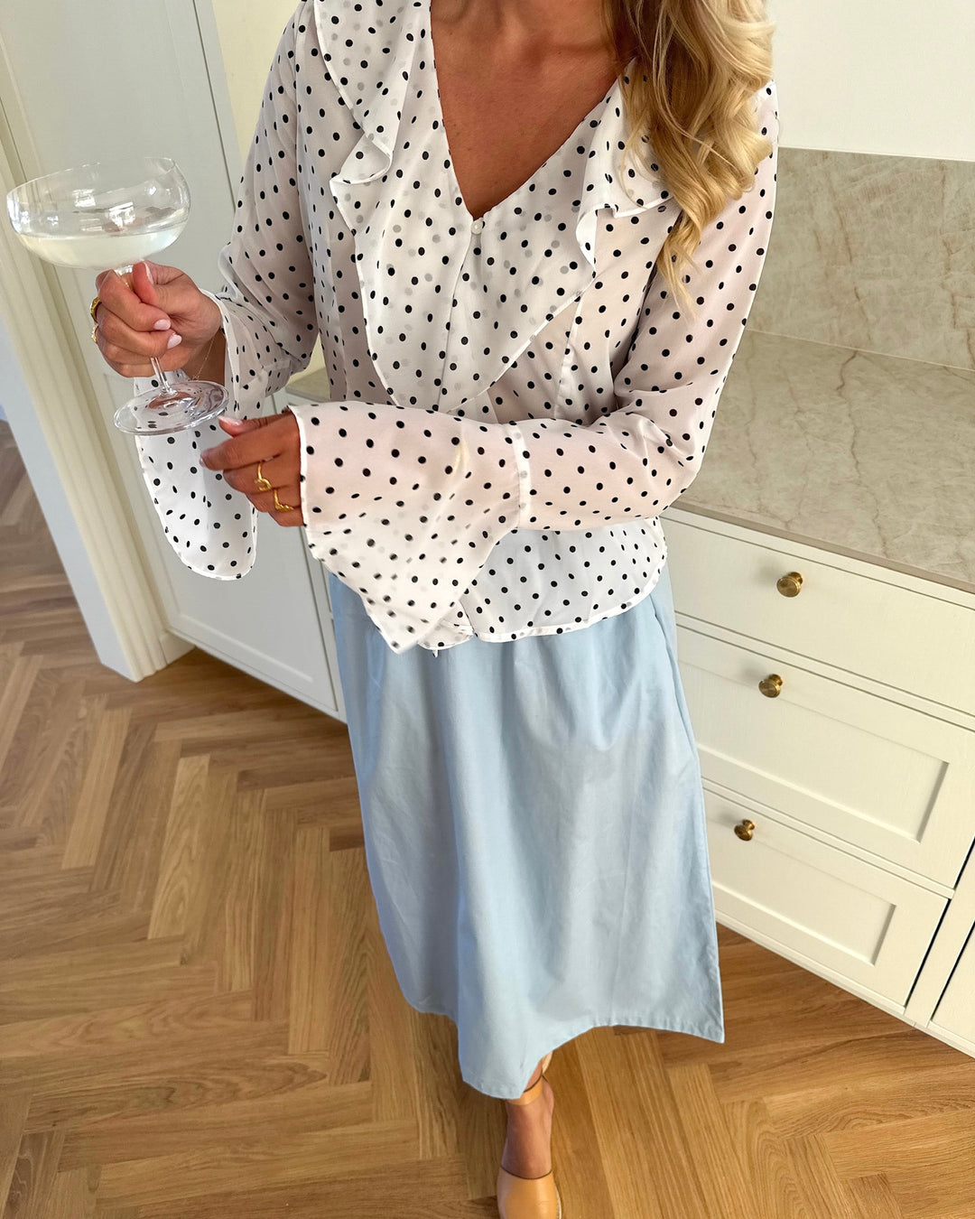 Vero Moda bluse willow ls frill snow white black dot